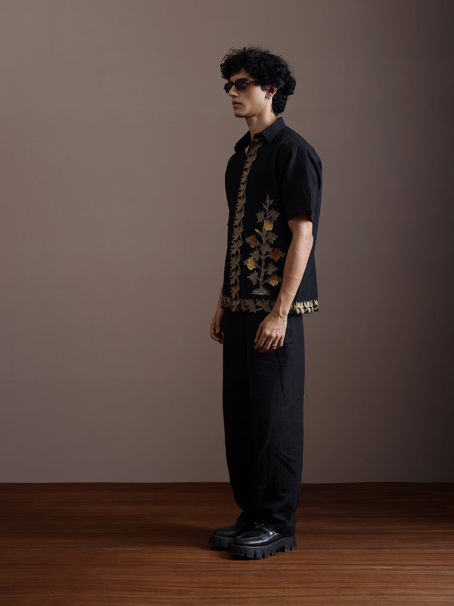 black embroidered shirt mens