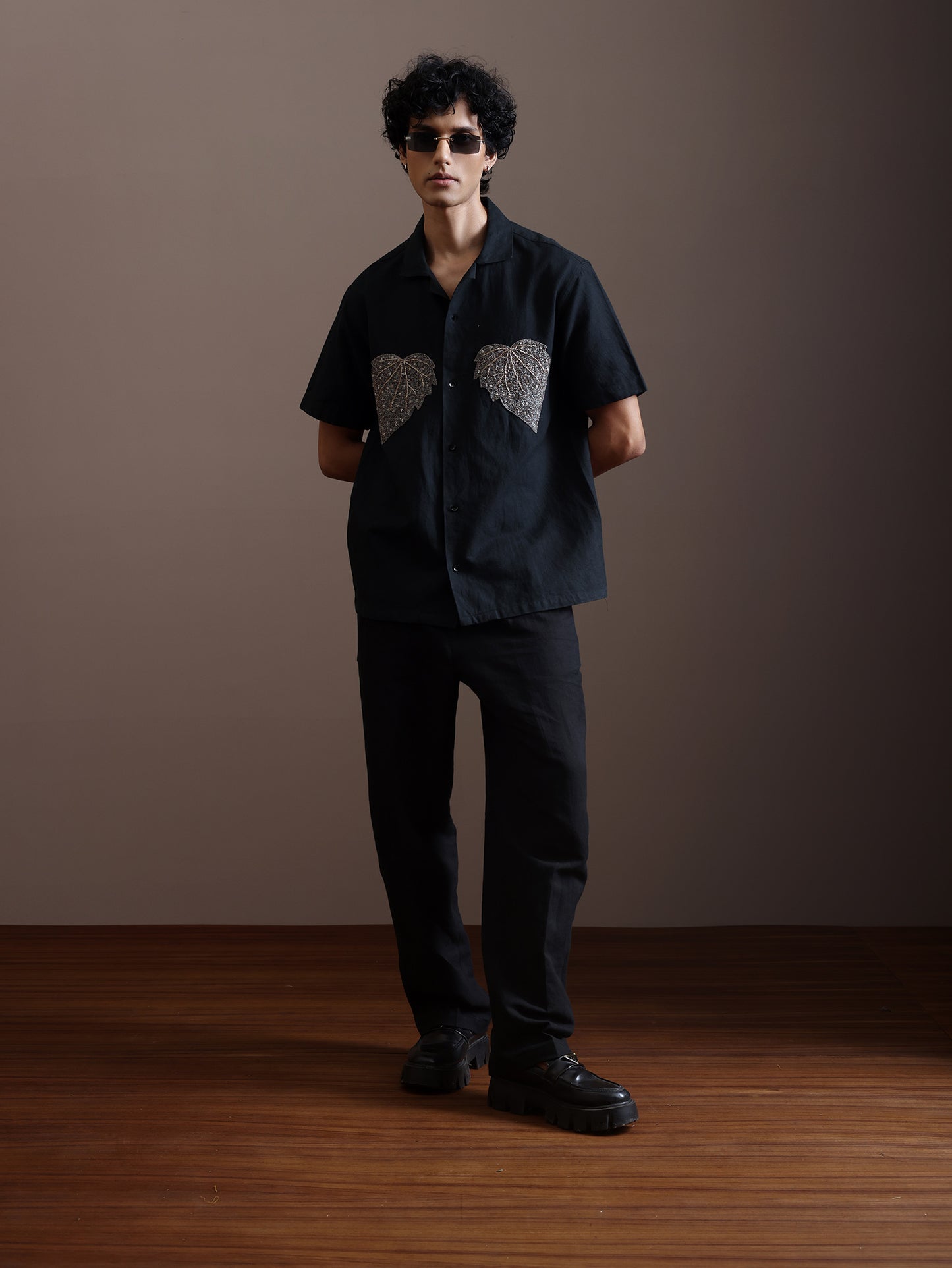 black embroidered shirt mens