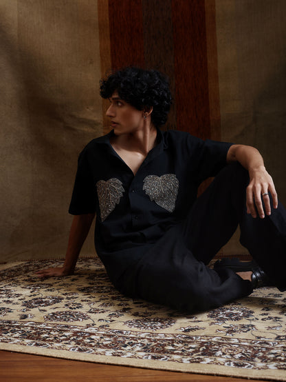 black embroidered shirt mens