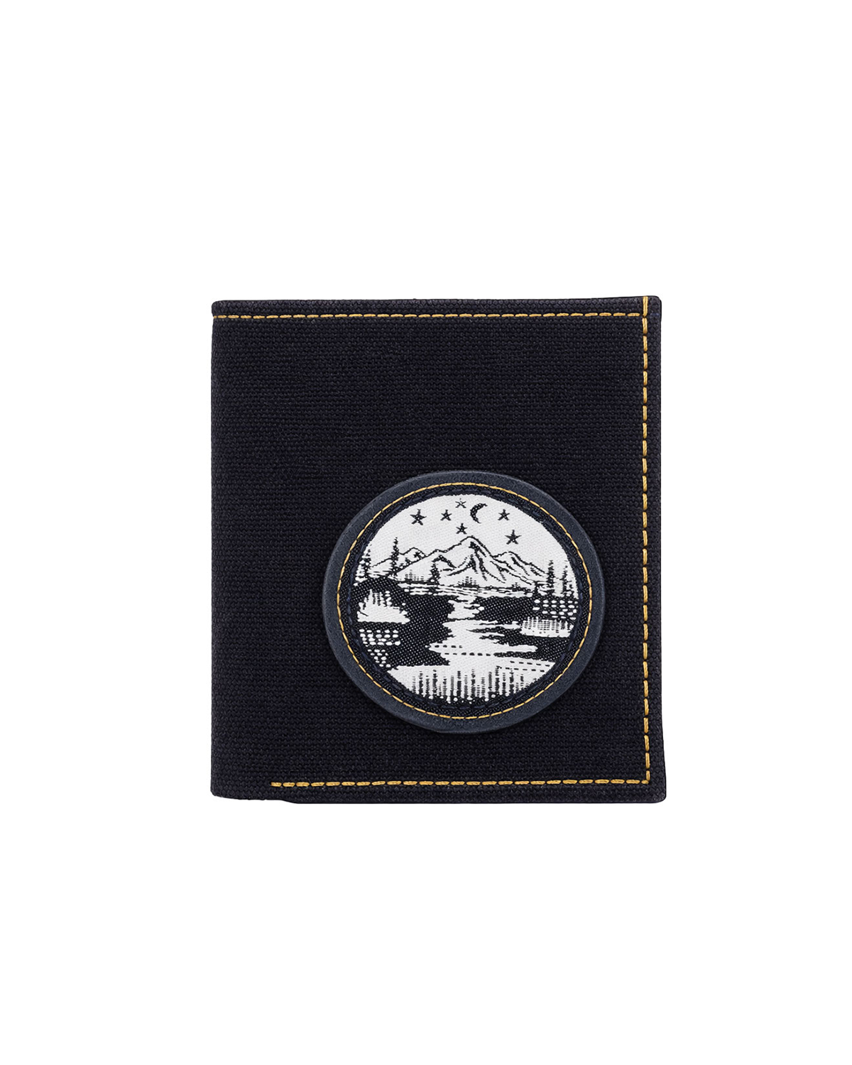 Front view of a brown canvas and leather billfold wallet for men featuring handcrafted embroidery details and a slim, minimalist design. This premium men's wallet from a premium leather bag brand of India is perfect for everyday use and makes a thoughtful birthday gift, anniversary gift, or festive gift for him
