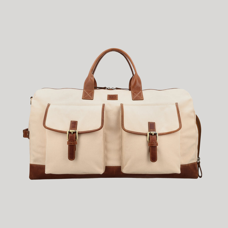 ROHTANG WEEKENDER DUFFLE BAG – TAN CANVAS & LEATHER