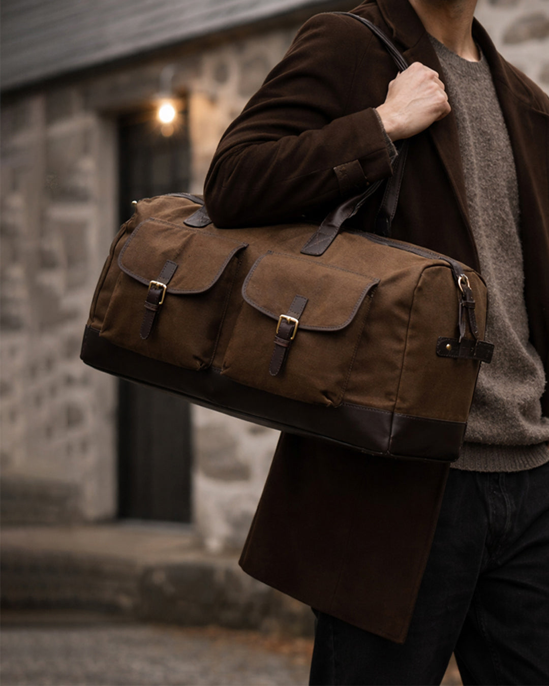 canvas leather duffle bag