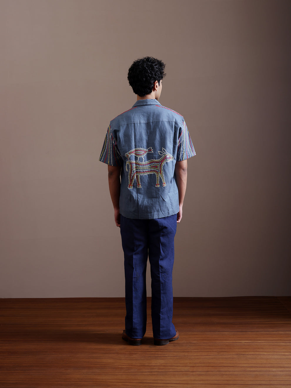 Sky Blue Hand Embroidered Men’s Shirts | Biota Collection – Studio Ek Inch