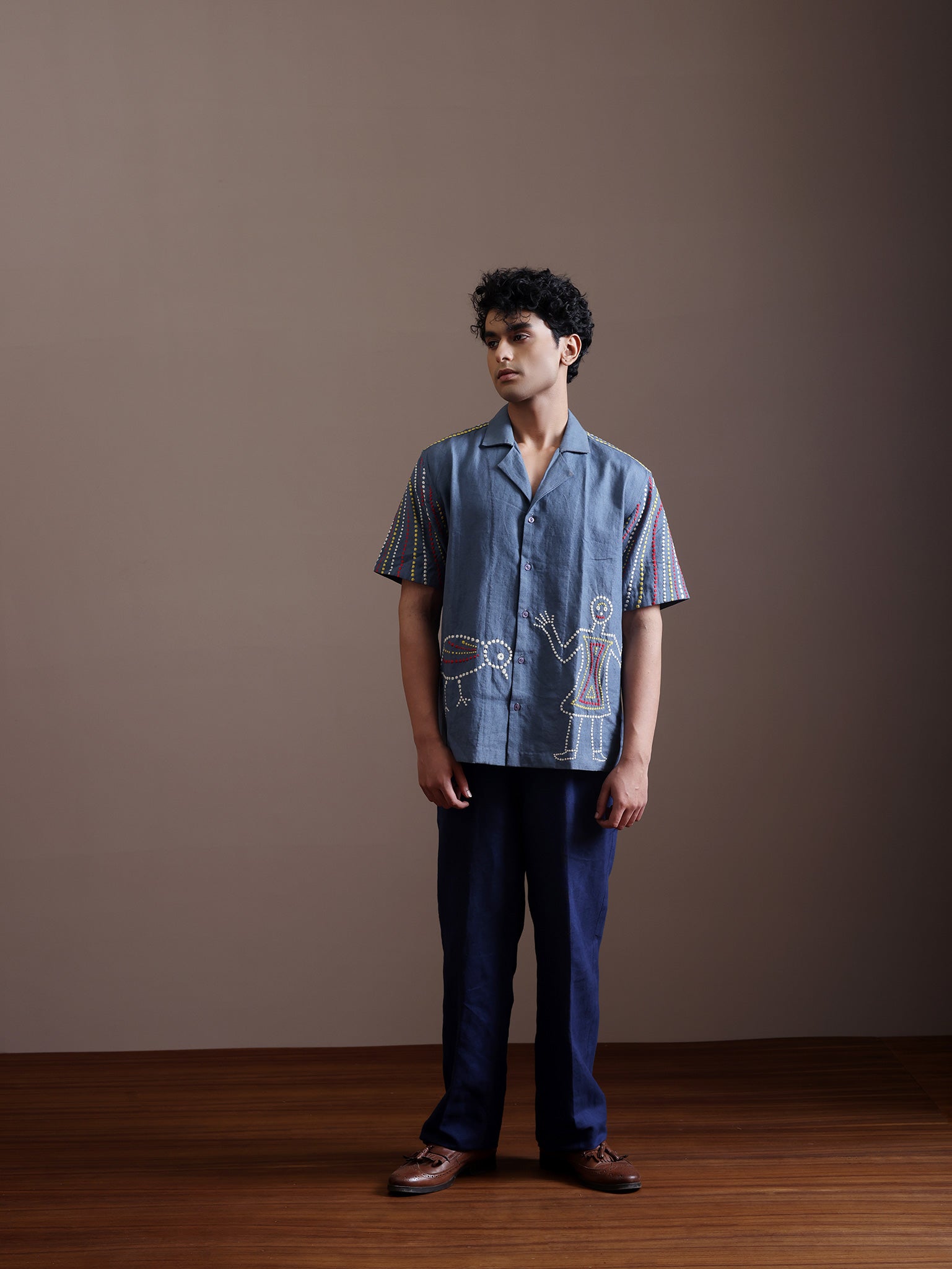 Sky Blue Hand Embroidered Men’s Shirts | Biota Collection – Studio Ek Inch