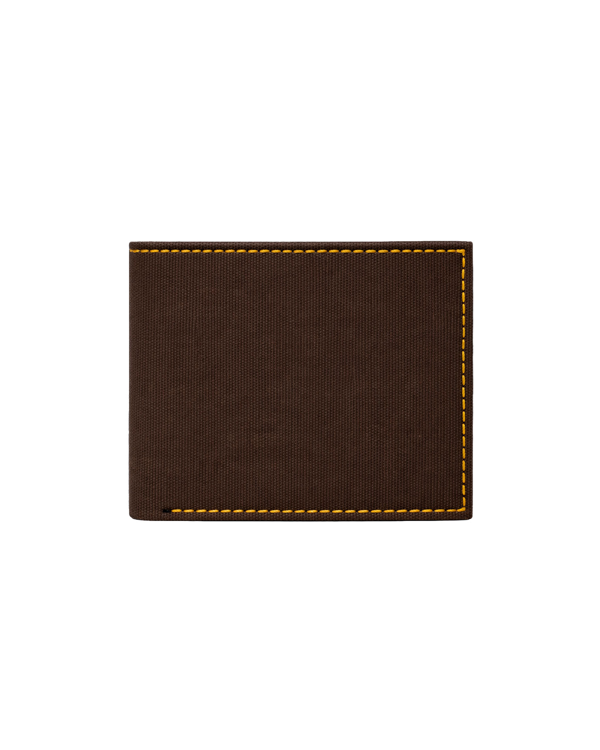 Back view of a brown canvas and leather billfold wallet for men with a clean, minimalist design and handcrafted construction. This premium men's wallet from a premium leather bag brand of India is designed for everyday carry and makes an excellent birthday gift, anniversary gift, or festive gift for him.