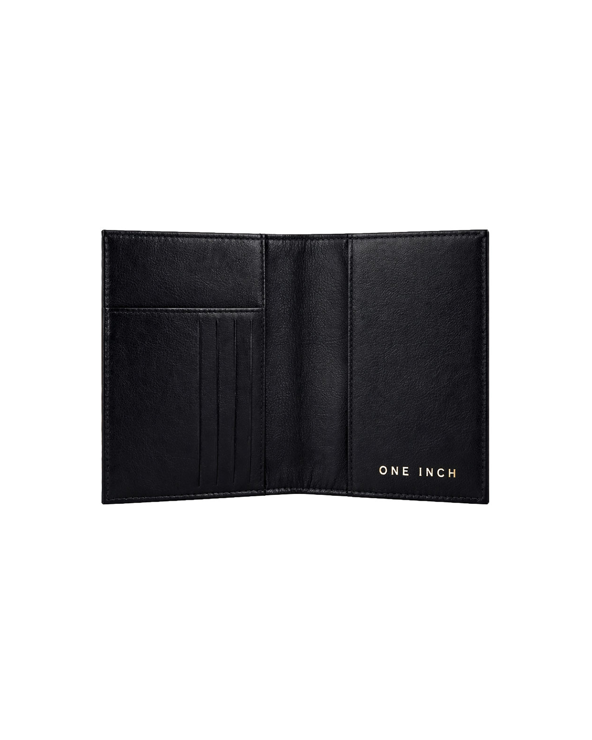 Inside view of a black leather passport cover featuring dedicated card slots and compartments for passports and travel documents. This premium travel passport holder from a premium leather bag brand of India is designed for organized travel and makes a thoughtful gift for men, ideal for birthdays, anniversaries, and frequent travelers.