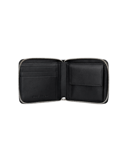 premium black leather zip-around wallet for men featuring multiple card slots, a secure coin pocket, and organized compartments for cash and essentials. Crafted from genuine leather by a premium leather bag brand of India, this compact zipper wallet combines everyday functionality with timeless design and makes a thoughtful birthday gift, anniversary gift, or festive gift for him.