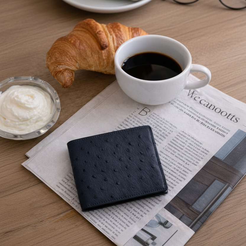 Kibber Wallet – Premium Navy Ostrich Print Leather Wallet for Men