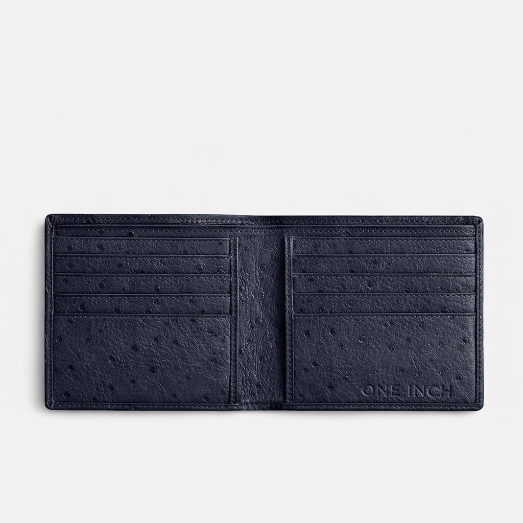 Kibber Wallet – Premium Navy Ostrich Print Leather Wallet for Men