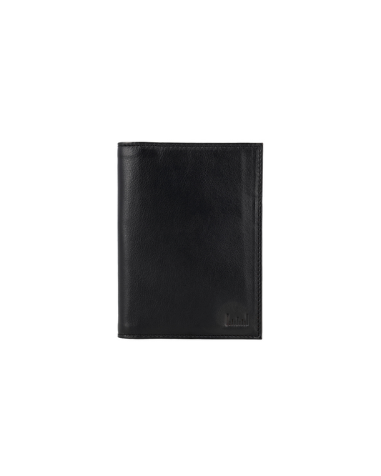 Black leather passport cover case for men with a minimalist design and smooth genuine leather finish, crafted for carrying travel documents in style. This premium travel passport holder from a premium leather bag brand of India makes a thoughtful gift for men, perfect for birthdays, anniversaries, and frequent travelers.