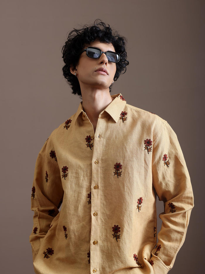 SEQUIN FLOWER LINEN SHIRT