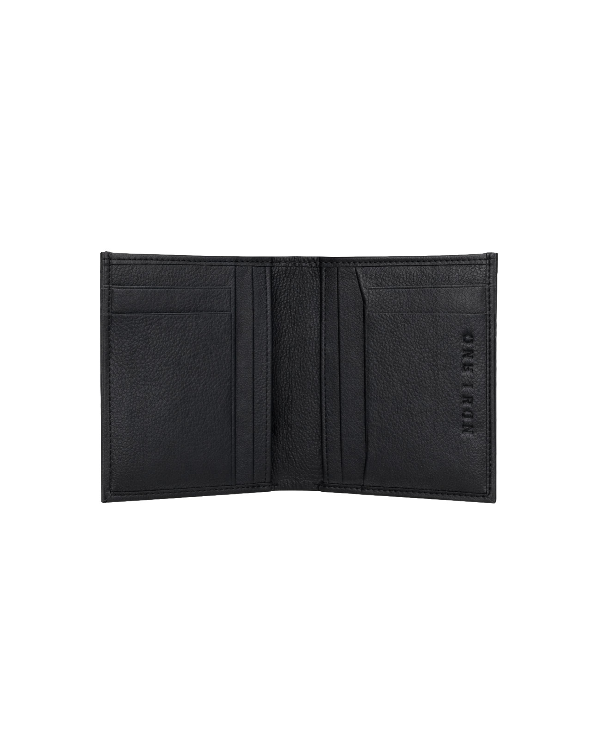 Inside view of a black leather mini billfold wallet for men featuring multiple card slots and compact compartments for cash and essentials. This premium mini wallet from a premium leather bag brand of India combines functionality with a slim design and makes a thoughtful birthday gift, anniversary gift, or festive gift for him.