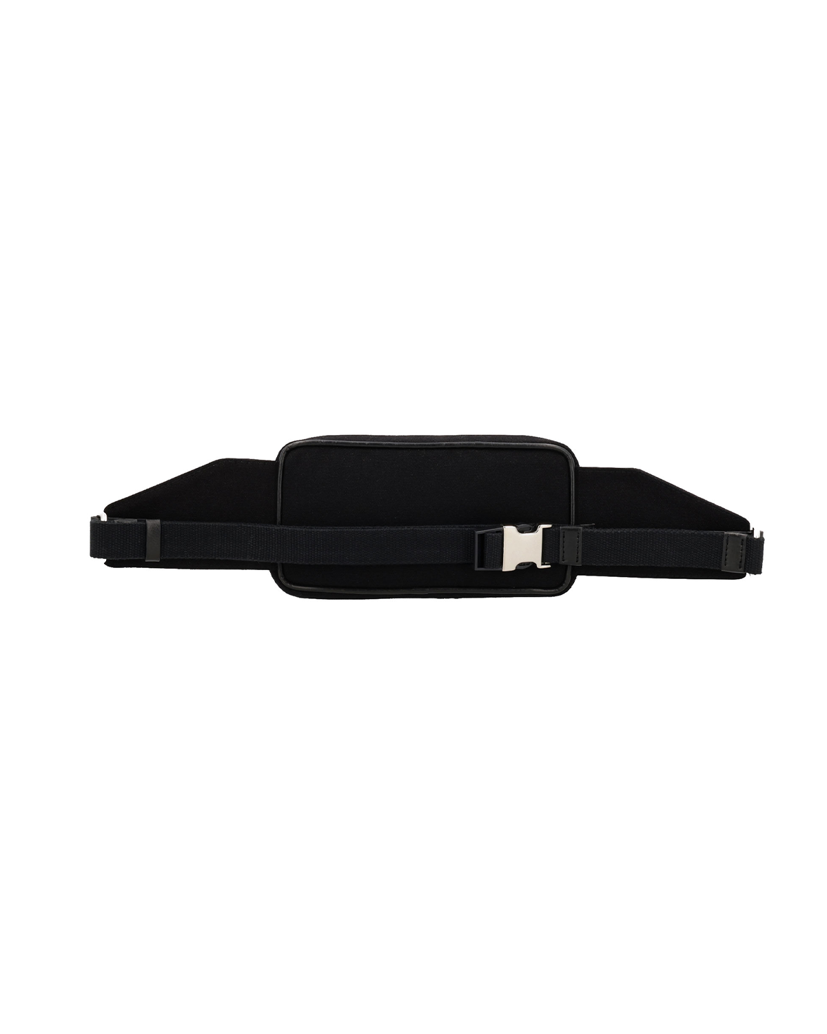 Back view of the Studio Ek Inch Urban Traveller crossbody bag in black canvas and reclaimed leather, featuring an adjustable shoulder strap and secure buckle closure. Designed as a minimalist travel bag and leather crossbody sling bag for men, it offers comfort and practicality for everyday movement and modern travel.