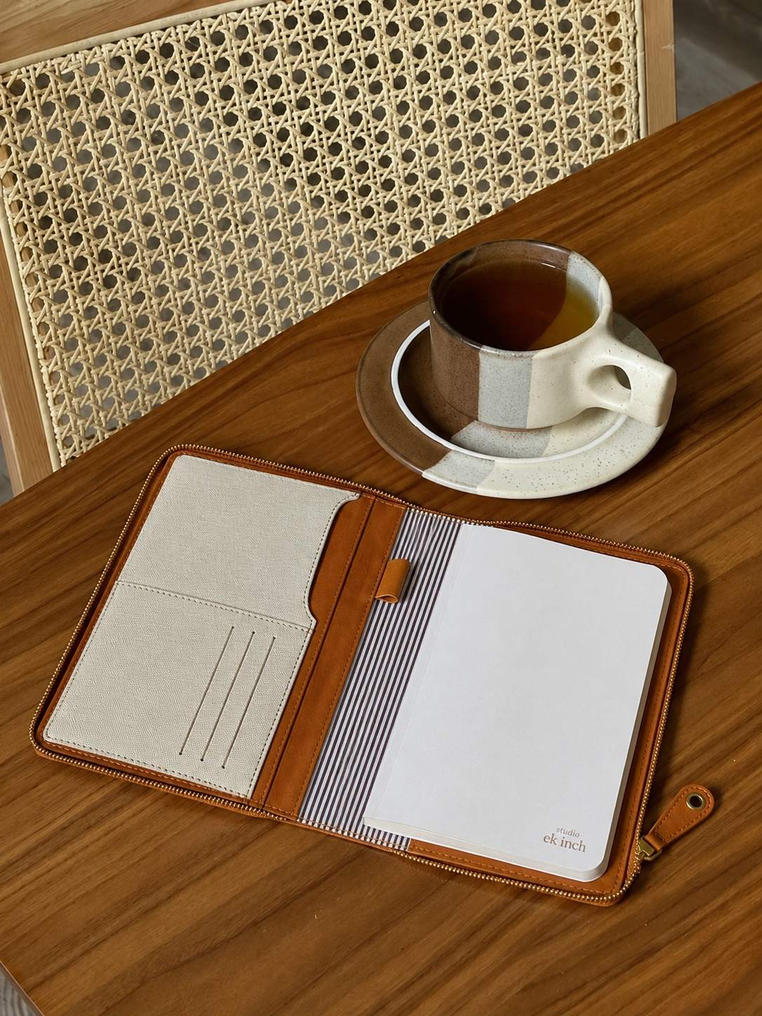 The Writer’s Folio 1.0 | Handcrafted A5 Leather & Canvas Notebook Organiser | Studio Ek Inch