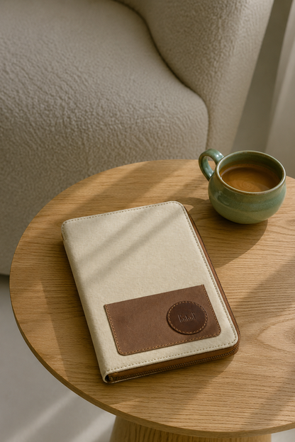 The Writer’s Folio 1.0 | Handcrafted A5 Leather & Canvas Notebook Organiser | Studio Ek Inch
