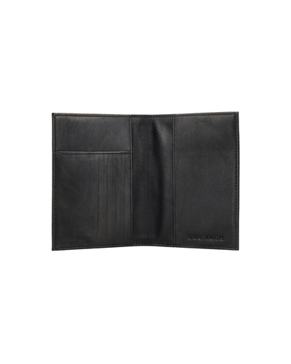 black leather passport holder featuring dedicated card slots and spacious compartments for passports, boarding passes, and travel documents. This luxury passport case from a premium leather bag brand of India is designed for organized travel and makes a thoughtful birthday gift, anniversary gift, or festive gift for him.
